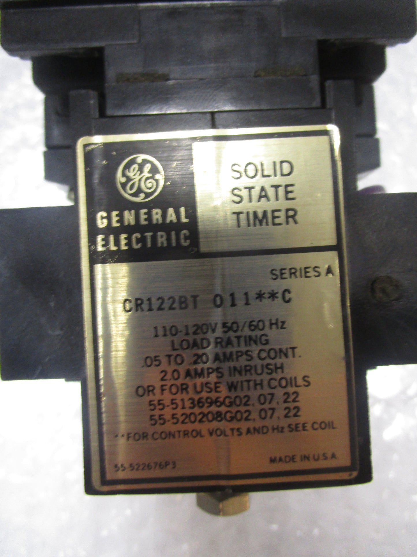 GENERAL ELECTRIC SOLID STATE TIMER 0.6-60 SEC. MODEL CR122BT011C